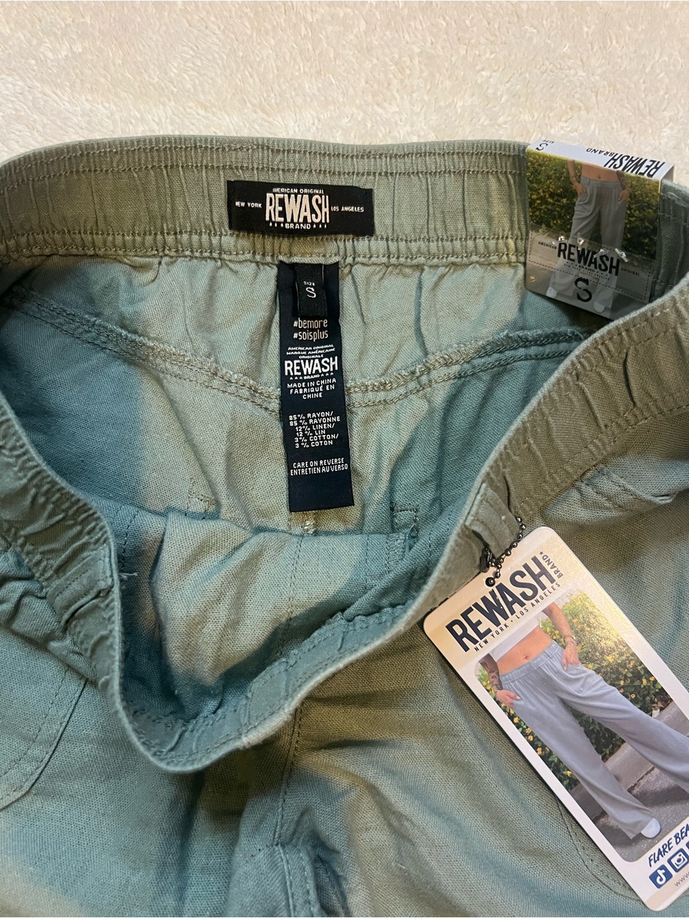 Rewash Sage Green Relaxed Wide-Leg Pants - Picture 5 of 6